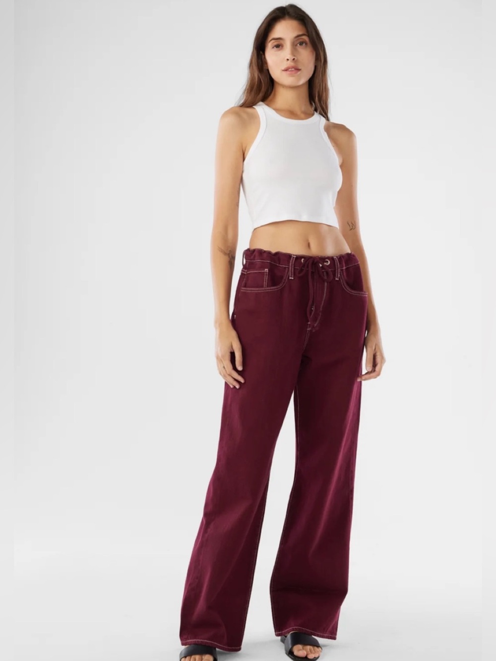 Triarchy Nesta Mid-Rise Drawstring Jean in Eclipse Red